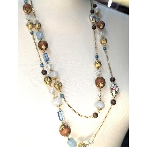 Vintage Chain Necklace Lucite, Filigree, & Cloisonne Mixed Beads - Picture 3 of 7